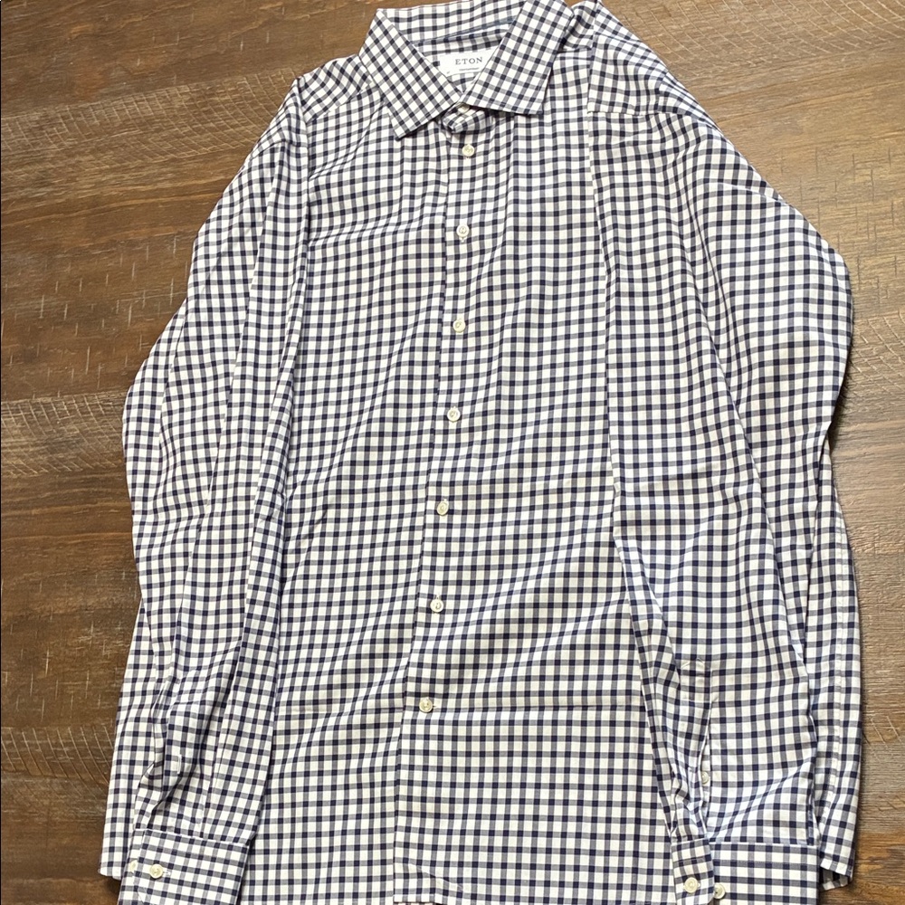 Eton Blue and White Checkered Men's Shirt